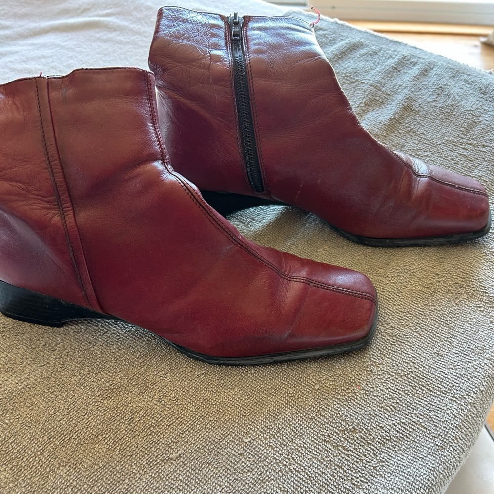 Women's Red Leather Ankle Boots